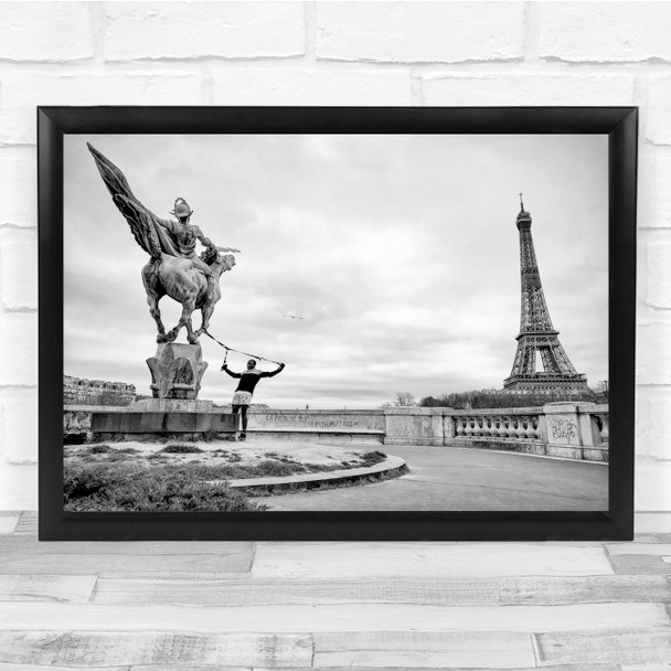 Eiffel Tower Sport Paris Workout Black & White Wall Art Print