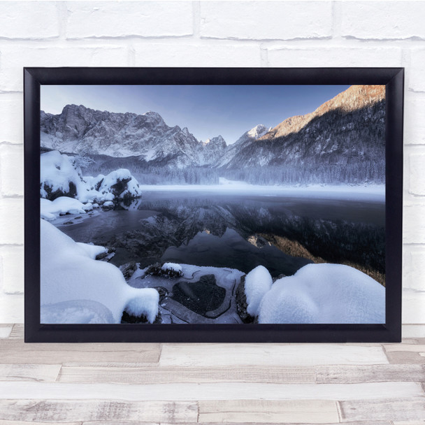 Landscape Winter Snow Reflection Mountain Lake Wall Art Print