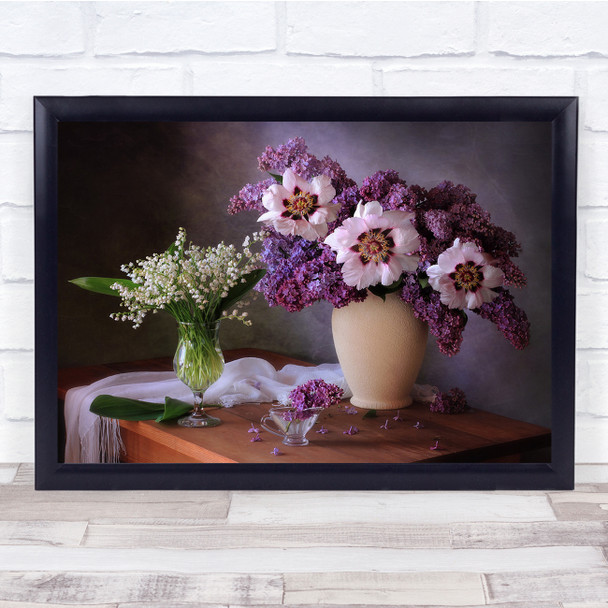 Still Life Flowers Botanical Vases pink purple Wall Art Print