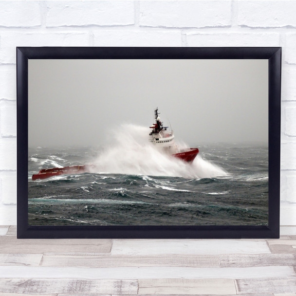 Storm Ship Sea Weather Wave Crash Splash Drama Wall Art Print