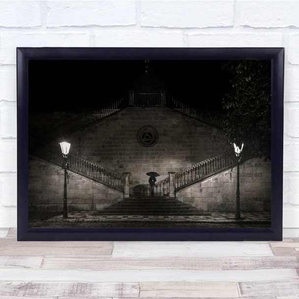 Symmetrical staircase lampposts brick building Wall Art Print