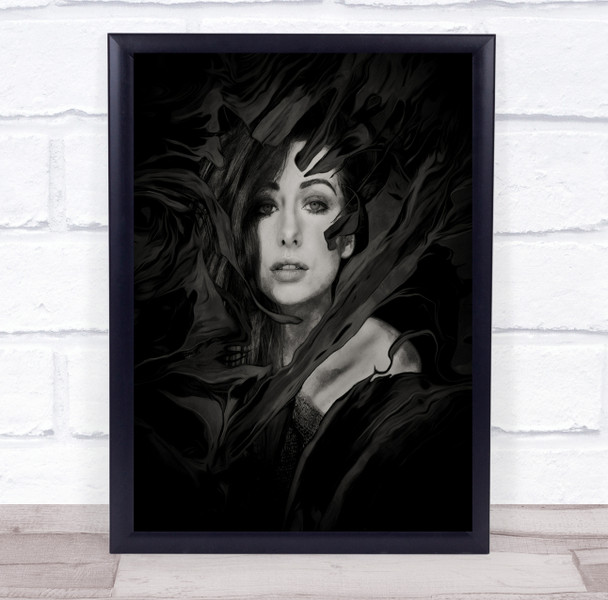 Tangled Up woman eerie covered face black pose Wall Art Print