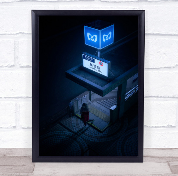 The Exit train station stairs blue light night Wall Art Print