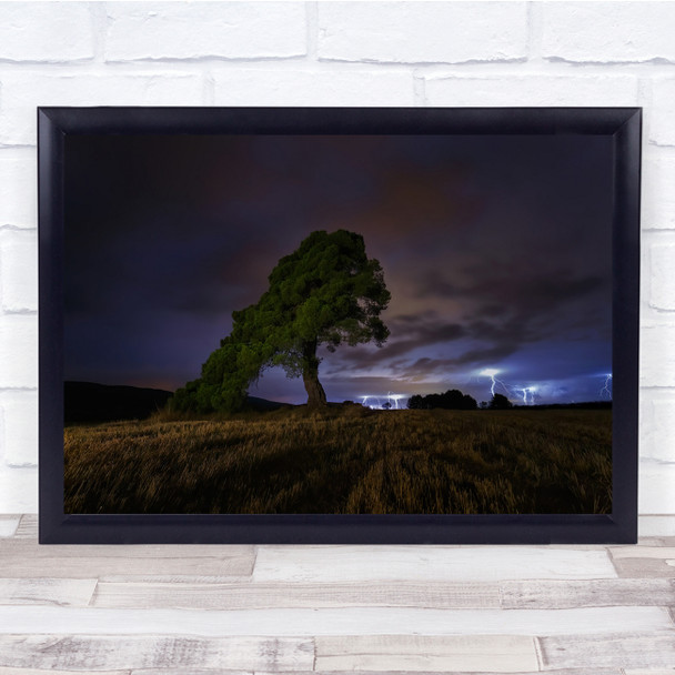 Tree Storm Night Lonely Lightning Thunderstorm Wall Art Print