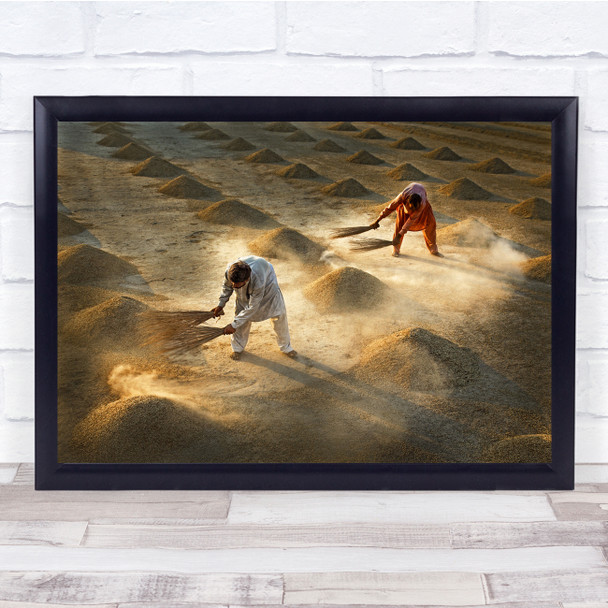 Farming Rice Drying Broom Workers agriculture Wall Art Print