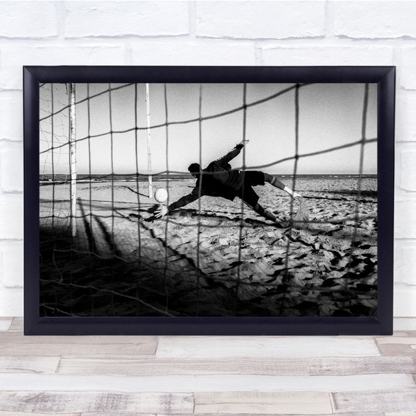 black and white beach sport football net goal Wall Art Print