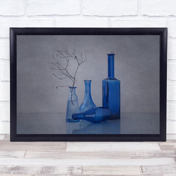 Blue Glass Vase Still Life Twig Branch Bottle Wall Art Print