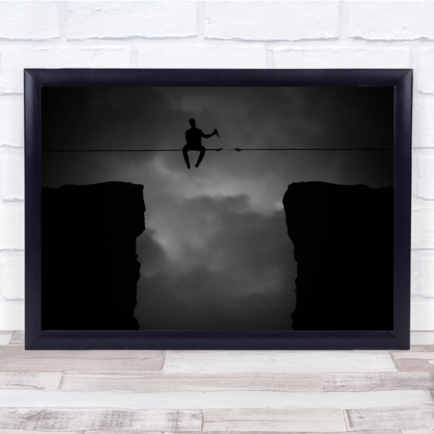 Confused Sitting Suspended Heights Black Dark Wall Art Print
