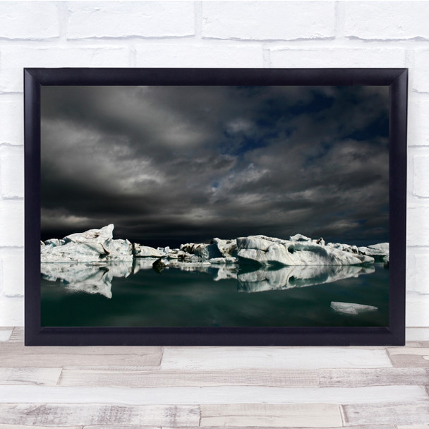 Iceland Ice Water Reflection Landscape Clouds Wall Art Print