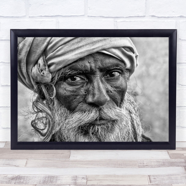 Jaipur old man with beard close up head scarf Wall Art Print