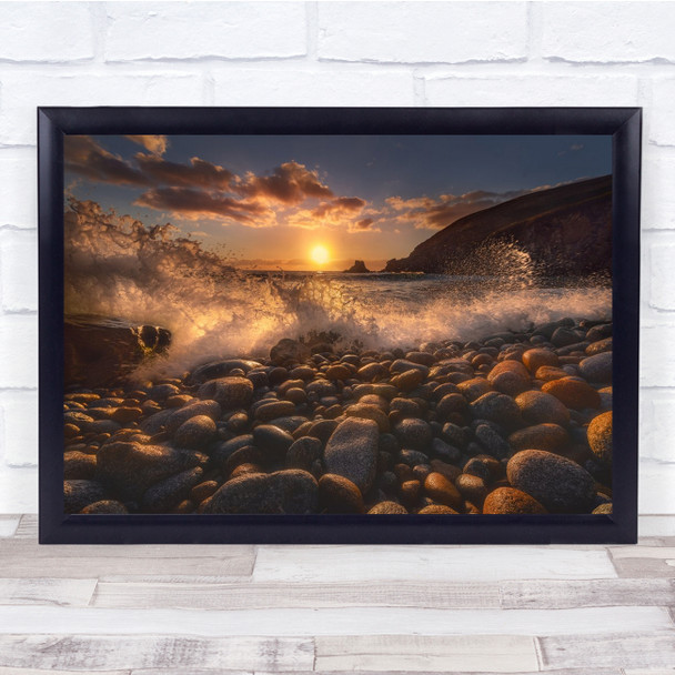 Landscape Water Ocean Beach Rocks Pebbles Sun Wall Art Print