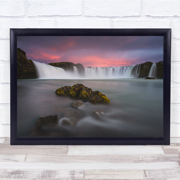 Landscape Waterfall Long Exposure sunset pink Wall Art Print