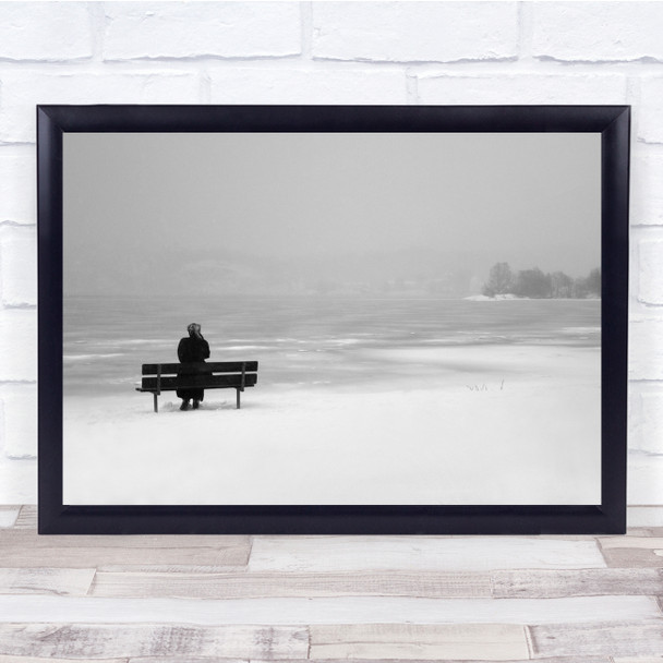 Longing Women Waiting In Snow black and white Wall Art Print