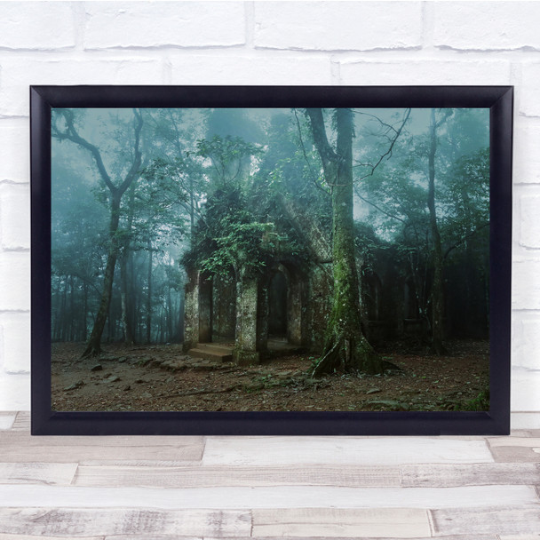 Lost Church Woods Spooky Fog Ruined Abandoned Wall Art Print