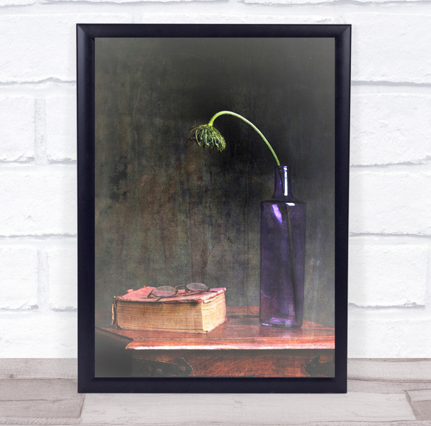 Purple bottle flower book and glasses vintage Wall Art Print