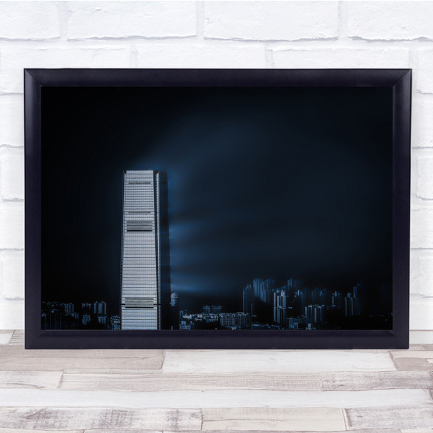 Skyscraper Sky Hong Kong Blue Toned Cityscape Wall Art Print