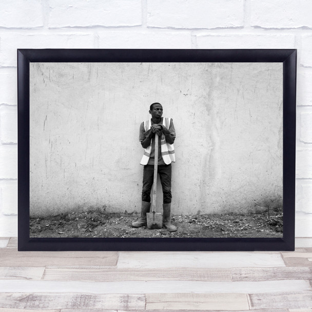 Street Africa Building worker with spade tool Wall Art Print