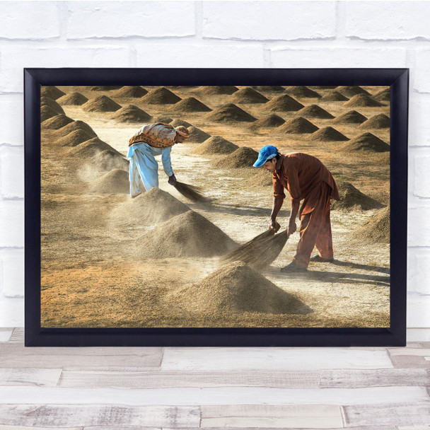 Sweeping Farm Workers Rice Drying Agriculture Wall Art Print