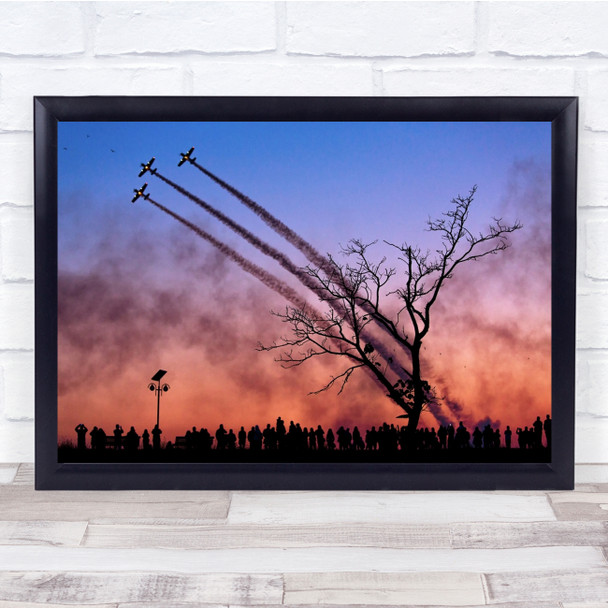 Air show In Bucharest, Romania smoke red sky Wall Art Print