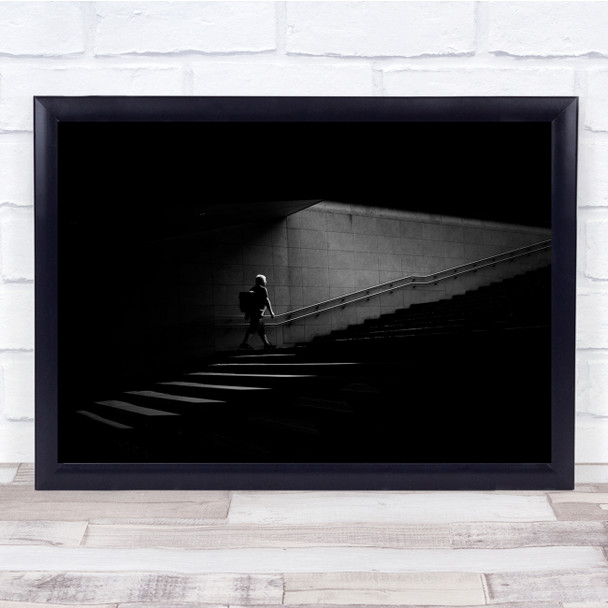 Black white Steps In Darkness Person Walking Wall Art Print