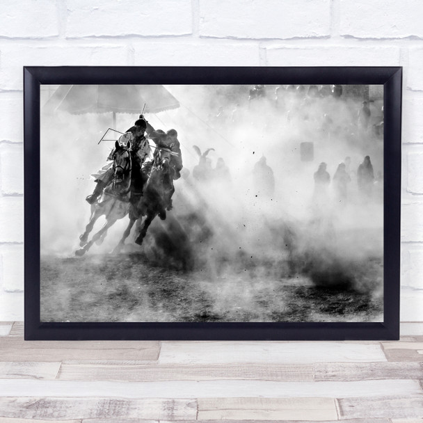 Documentary Street Action Chase Horses foggy Wall Art Print