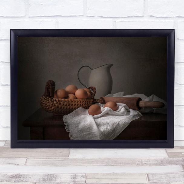 Eggs Pasta Table Basket Breakfast Still Life Wall Art Print