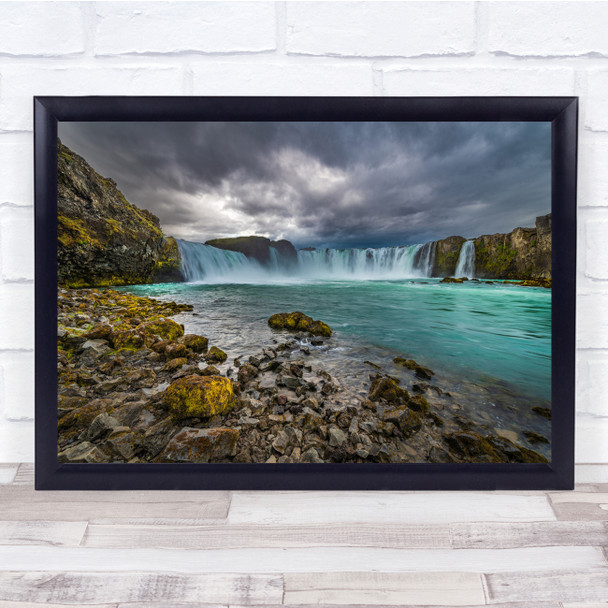 Godafoss waterfall landscape clouds paradise Wall Art Print