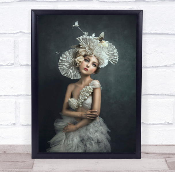 In Sadness white dress and hat old fashioned Wall Art Print