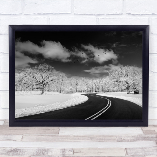 Landscape Road Forest Trees Winter Cold Snow Wall Art Print