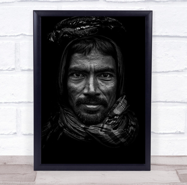 Man From Bangladesh close up black and white Wall Art Print