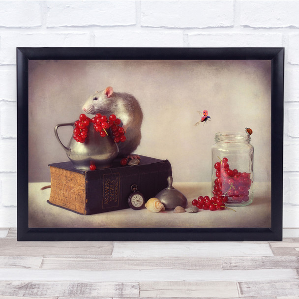 Rodent Rat Berries Ladybirds Book still life Wall Art Print