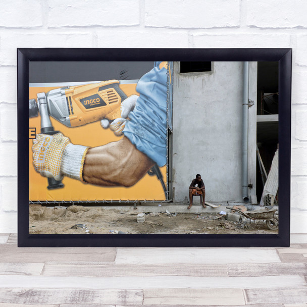 Street Africa Building DIY Tools Man sitting Wall Art Print