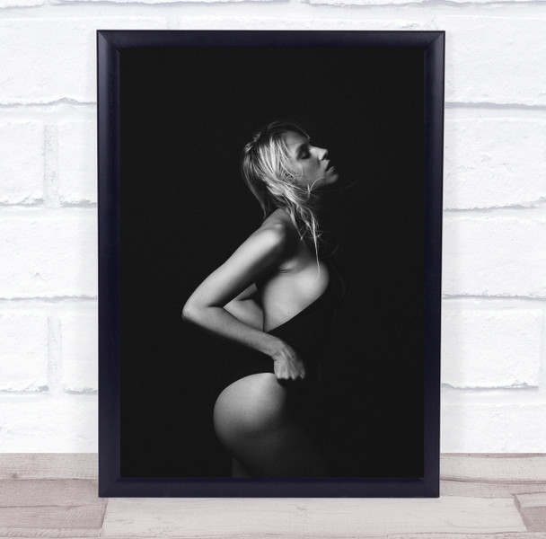 Woman bathing suit black and white side pose Wall Art Print