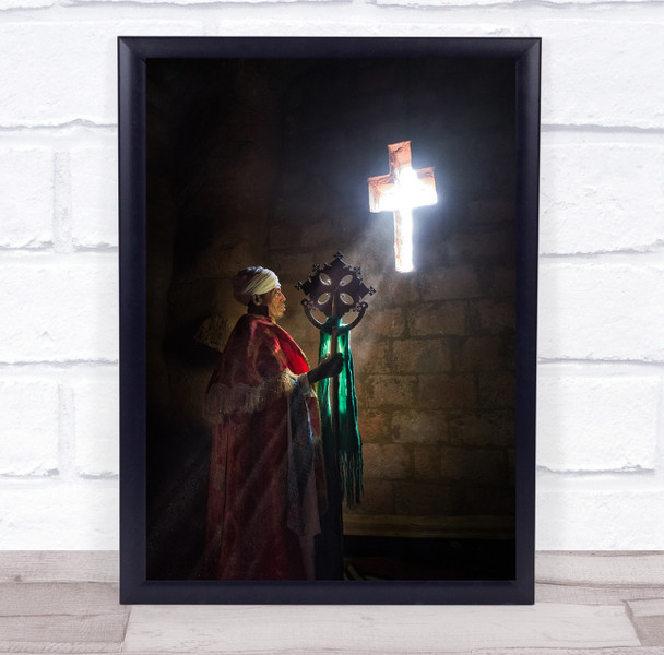 A Priest In Lalibela light ray Christ cross Wall Art Print