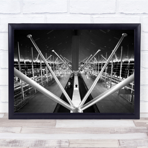 airport architecture escalators Black White Wall Art Print