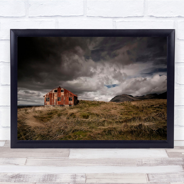 Farmhouse Cottage abandoned landscape field Wall Art Print