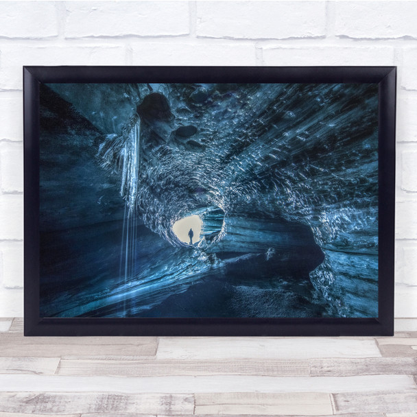 Ice Cave Melting Icicle Exploring landscape Wall Art Print