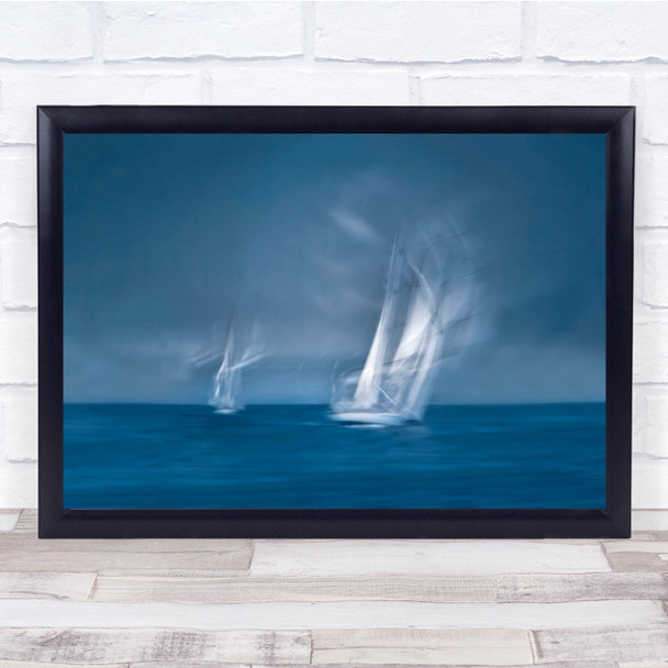 landscape illustration blur sail boat ocean Wall Art Print