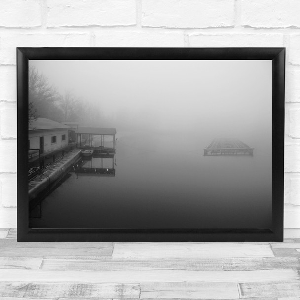 Landscape River Water Fog Black & White Day Wall Art Print