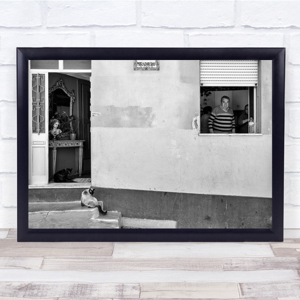 Miradouro Window House Stairs Animal People Wall Art Print