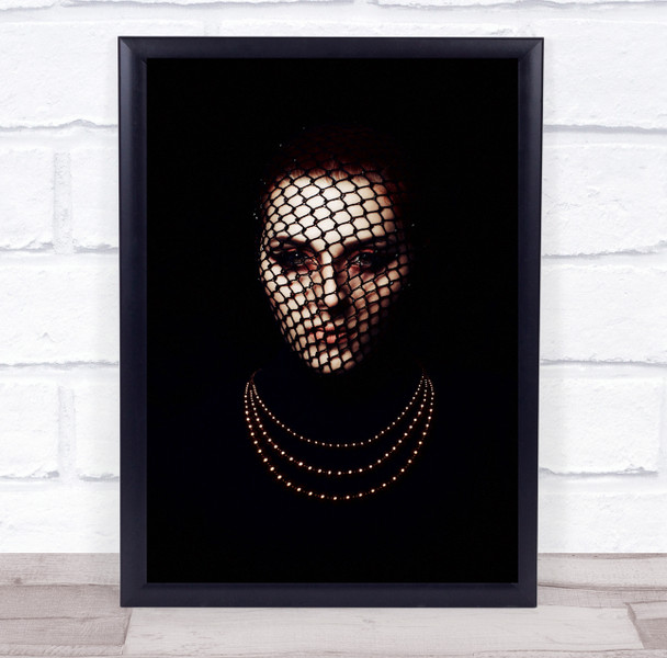 Queen Bee pearl necklace circle netted face Wall Art Print