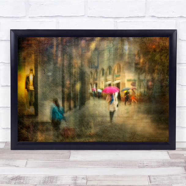 Rain City Street Umbrella Texture Painterly Wall Art Print