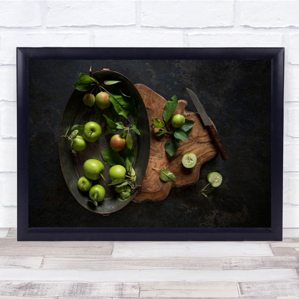 Rustic Chopping Boar Oak Plate Green Apples Wall Art Print