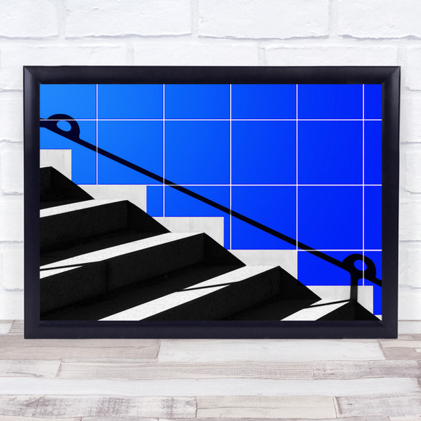 Stair Shadow Blue White Contrast Sun Escort Wall Art Print