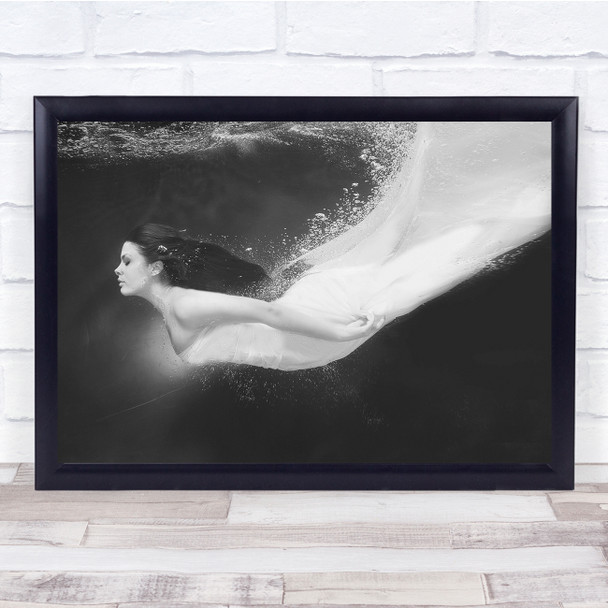 Yanika With White Dress Swimming Sea Bubble Wall Art Print