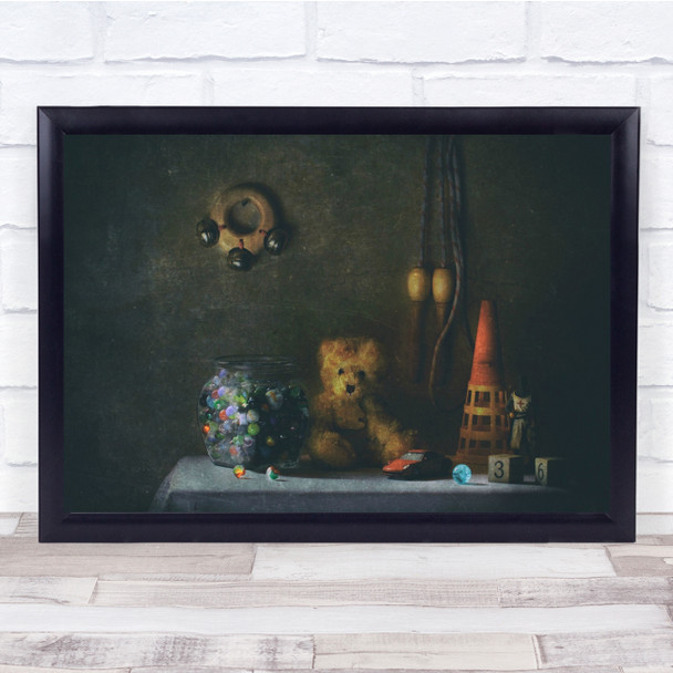 Childhood Memories teddy bear toys vintage Wall Art Print