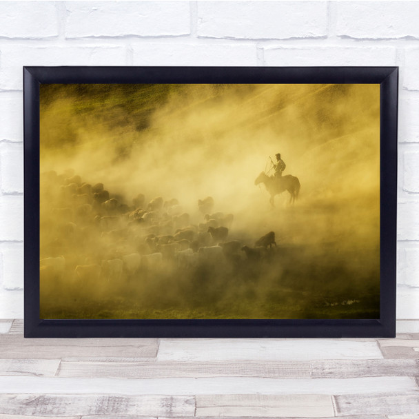 Farmer Shadow Dusk Horse and Animals Dusty Wall Art Print