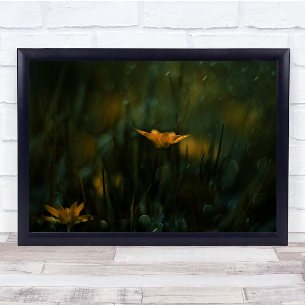 Flowers Botanical Yellow Dark bokeh nature Wall Art Print