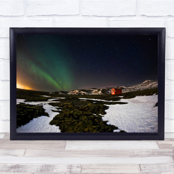 Iceland Night Aurora Sky Stars Space Cabin Wall Art Print