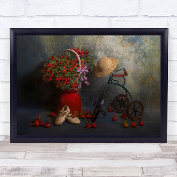 Summer Hat Bicycle Red Shoes Ride Remember Wall Art Print